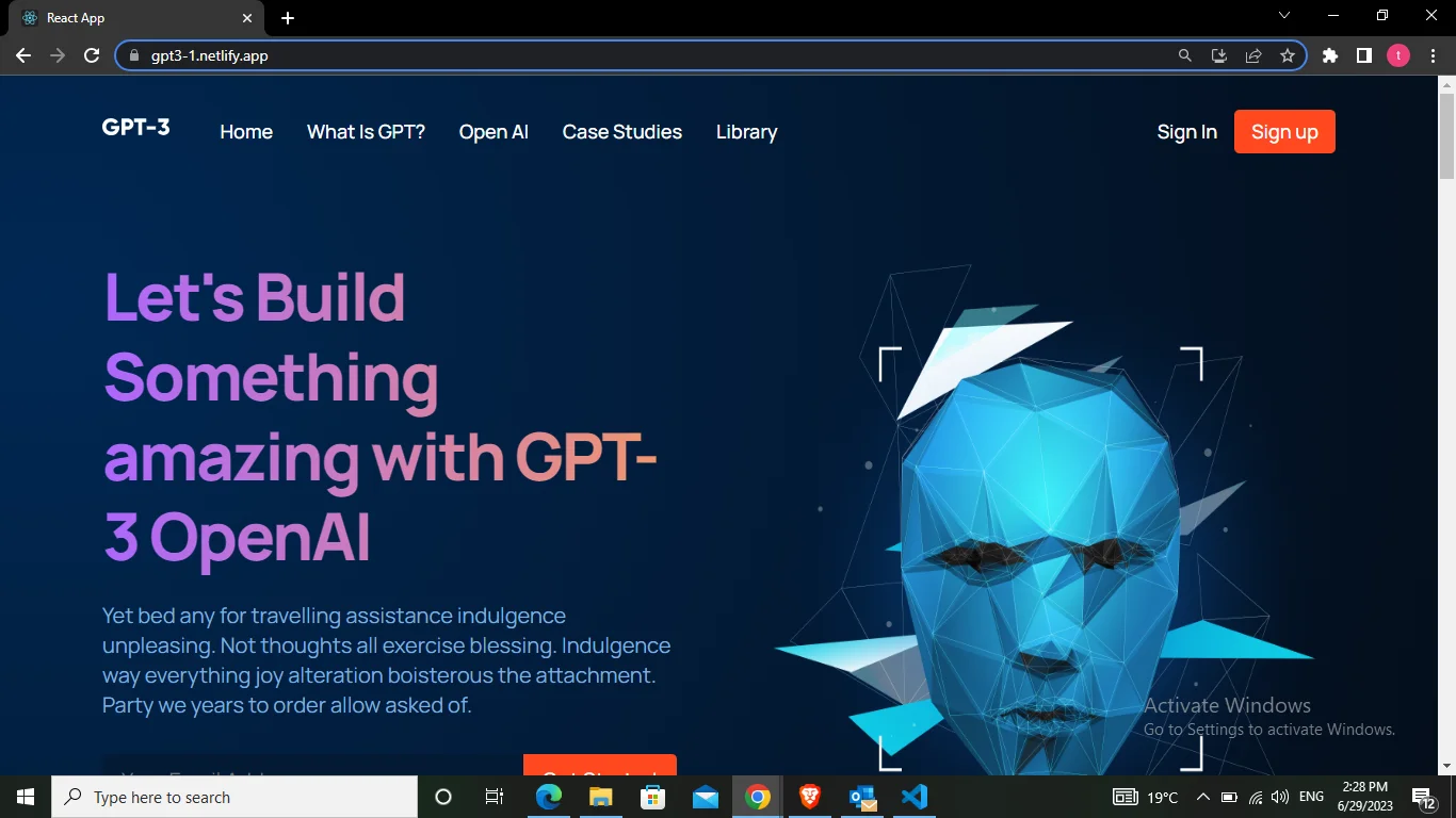 Screenshot of GPT3 Website
